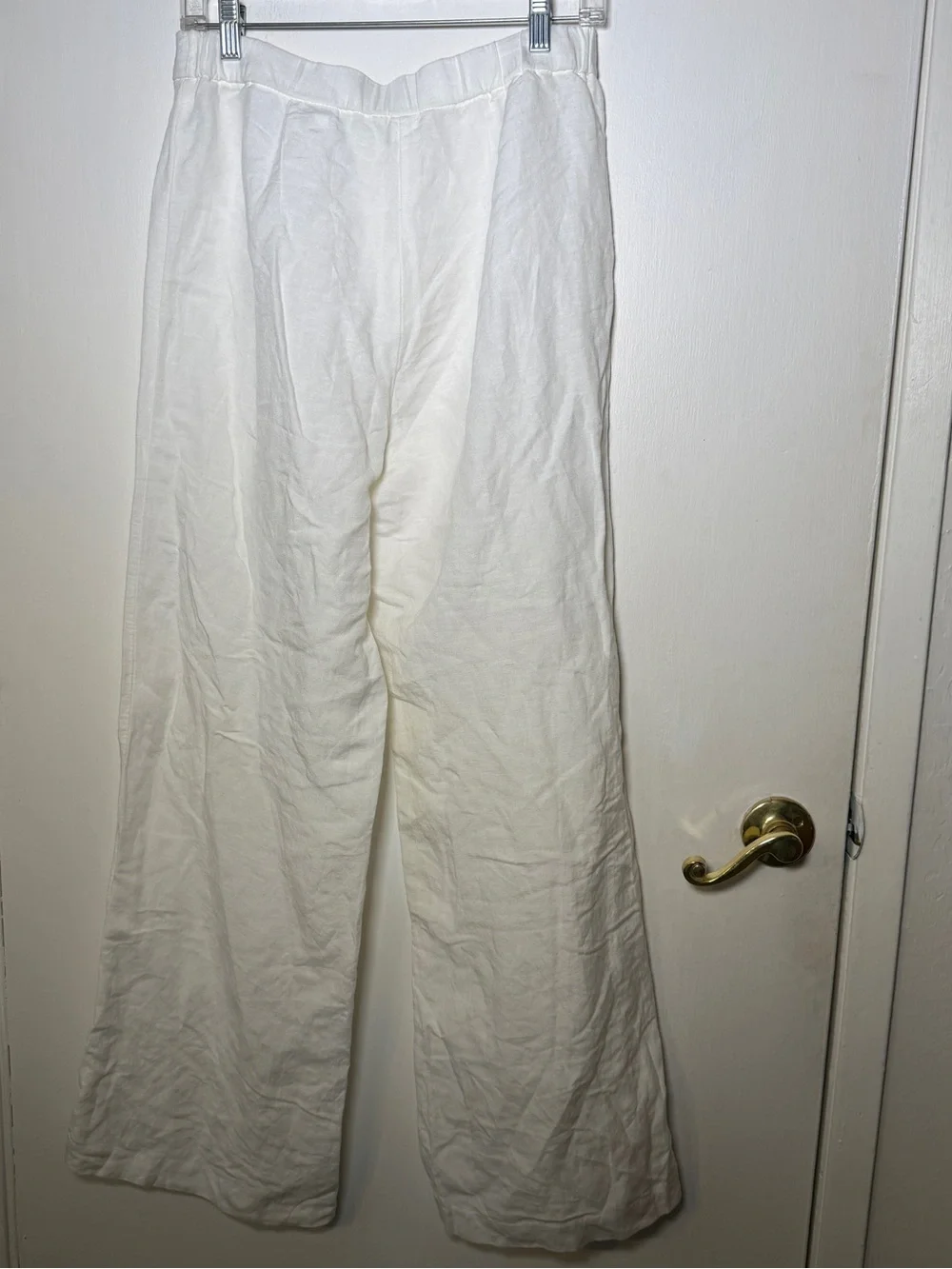 H&M Womens Sz 8 White Wide-Leg Linen Blend Pants Summer Classic
